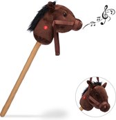 Relaxdays stokpaard met geluid - stokpaardje - speelgoed paard op stok - hout - pluche