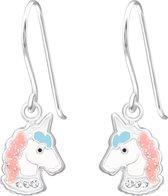 Joy|S - Zilveren eenhoorn oorbellen 8 x 10 mm unicorn oorhangers