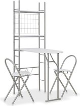vidaXL - 3-delige - Eethoek - inklapbaar - met - opbergrek - MDF - en - staal - wit