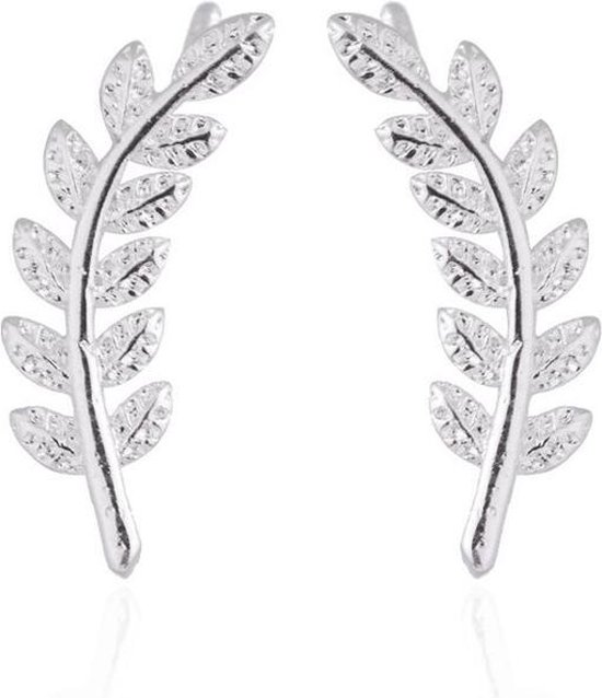 Joboly Trendy blad veer leaf oorbellen langs je oorlijn kort - Dames - Zilverkleurig - Joboly