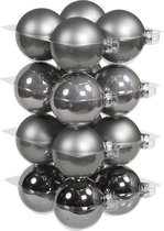 Glas kerstballen - 8 cm - 16 stuks - titan grey