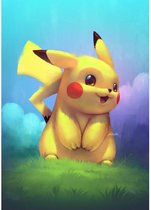 Diamond Painting Pikachu op gras 30x40cm. (Volledige bedekking - Ronde steentjes) diamondpainting inclusief tools