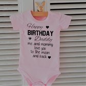 Baby Rompertje met tekst Happy Birthday Daddy | korte mouw | roze| maat 74-80 romper gefeliciteerd papa