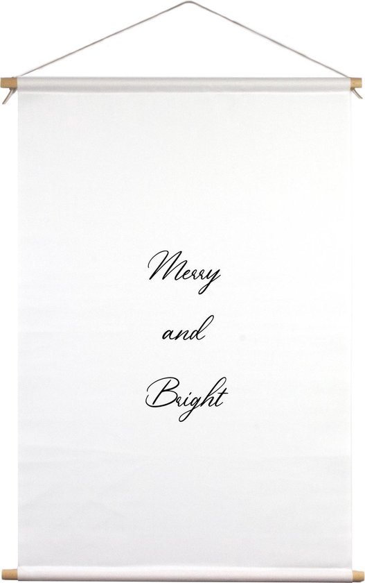 Merry and bright | Textielposter | Textieldoek | Wanddecoratie | 30 CM x 45 CM | Kerst | Kerstdecoratie