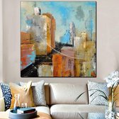 Canvas Schilderij * Abstract Stads Landschap * - Kunst aan je Muur - Abstract Modern - kleur - 70 x 70 cm