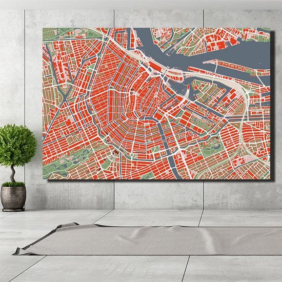 Canvas Schilderij * Binnenstad Amsterdam Centrum * - Kunst aan je Muur - Modern - kleur - 70 x 100 cm