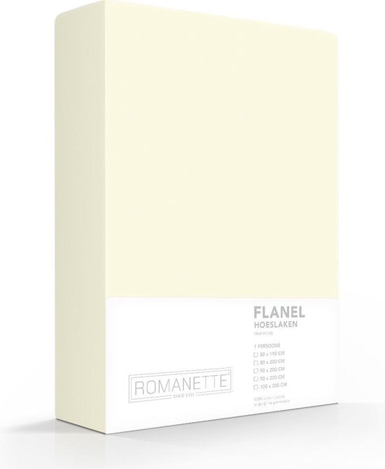 Flanellen Hoeslaken Ivoor Romanette-160 x 220 cm