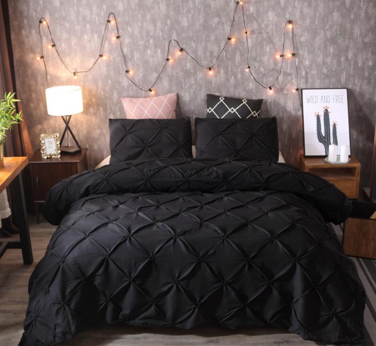 Hengqiyuan Luxe Dekbedovertreksets in Diamantstijl 3-Delig Knijpplooibeddengoed Dekbedovertrekken Met Dekbedovertrek 230X260 CM En 2 Kussenslopen 50X 75 CM,zwart,220 * 240cm