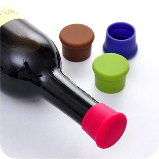 Siliconen Wijnstoppers - Wijndoppen - 4 Kleuren - Set 4 Stuks - Herbruikbaar – Vacuum - Merkloos