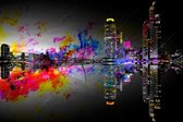 JJ-Art (Canvas) 90x60 | Rotterdam, Nederland, Skyline met Erasmusbrug met kleuren - woonkamer | abstract, modern, sfeer | Foto schilderij print op Canvas (canvas wanddecoratie) | 9