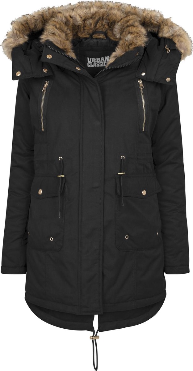 Jas Dames Imitation Fur Parka Zwart