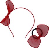 Jessidress Haar accessoires Set Meisjes Haar Diademen met Haar Elastiek van organza - Rood