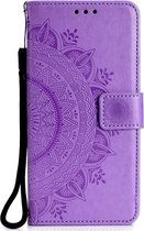 Shop4 - Samsung Galaxy A70 Hoesje - Wallet Case Mandala Patroon Paars
