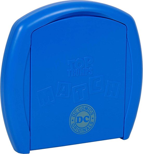 Blauw speelbord van DC Comics Top Trumps Match, met logo.