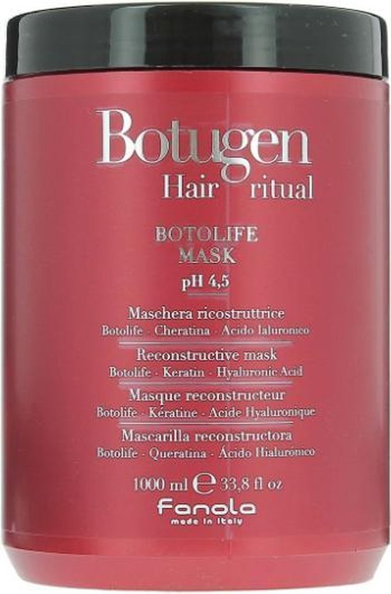 Rode pot met Fanola Botugen Hair Ritual Botolife Masker, 1000 ml.