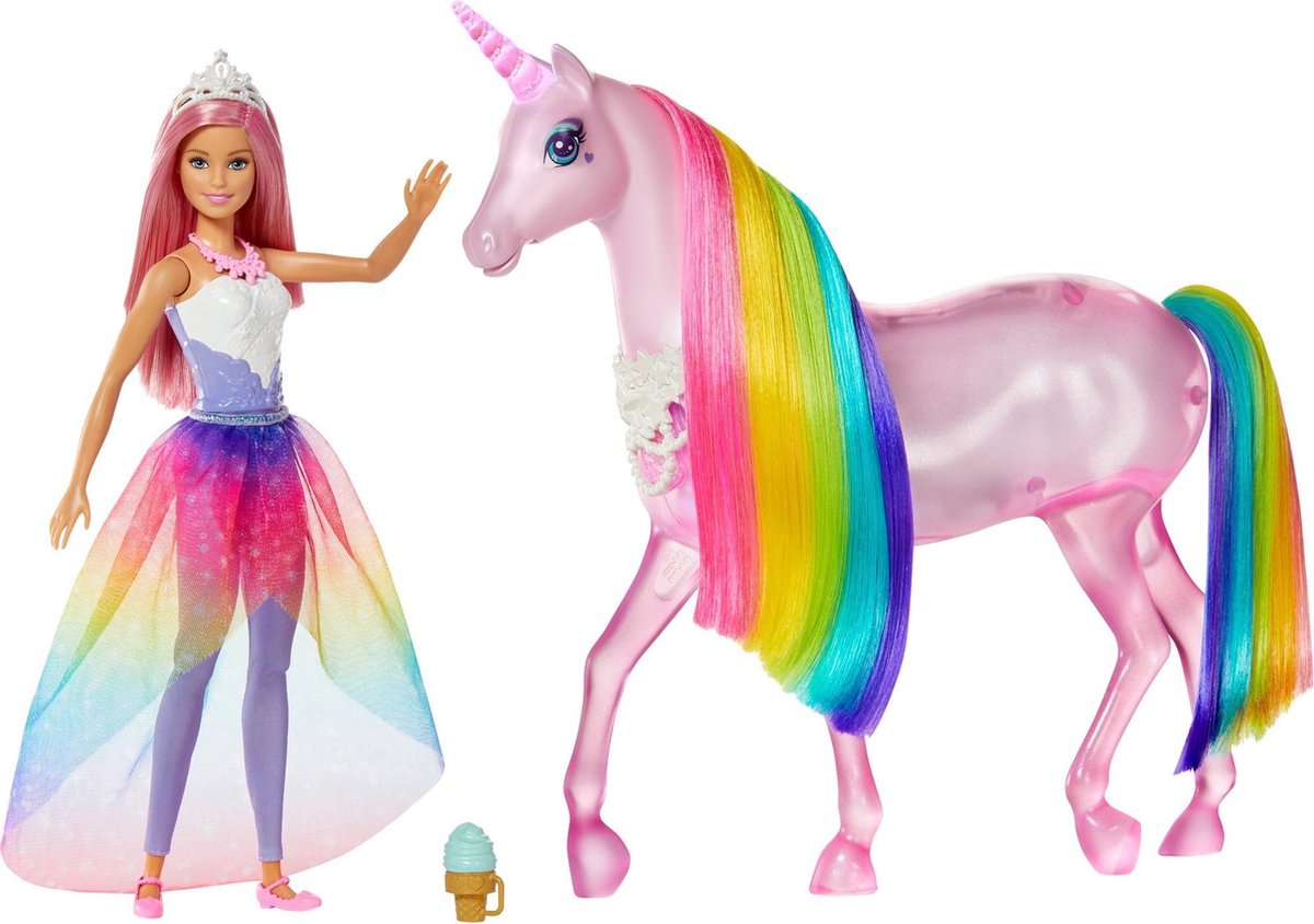 bol.com | Barbie Dreamtopia Magische Lichtjes Eenhoorn met Prinsessenpop -  Barbiepop