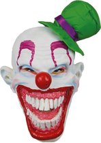 Evil Killer clown masker met grote lach en groen hoedje - Halloween