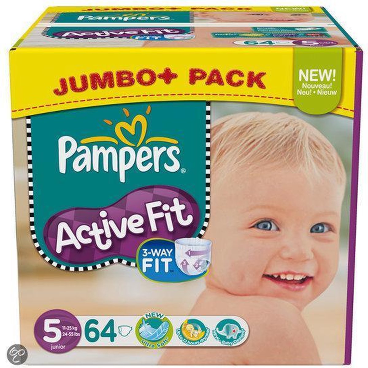 Pampers Active Fit Luiers Maat 5 Jumbo Pack Junior Plus 64st