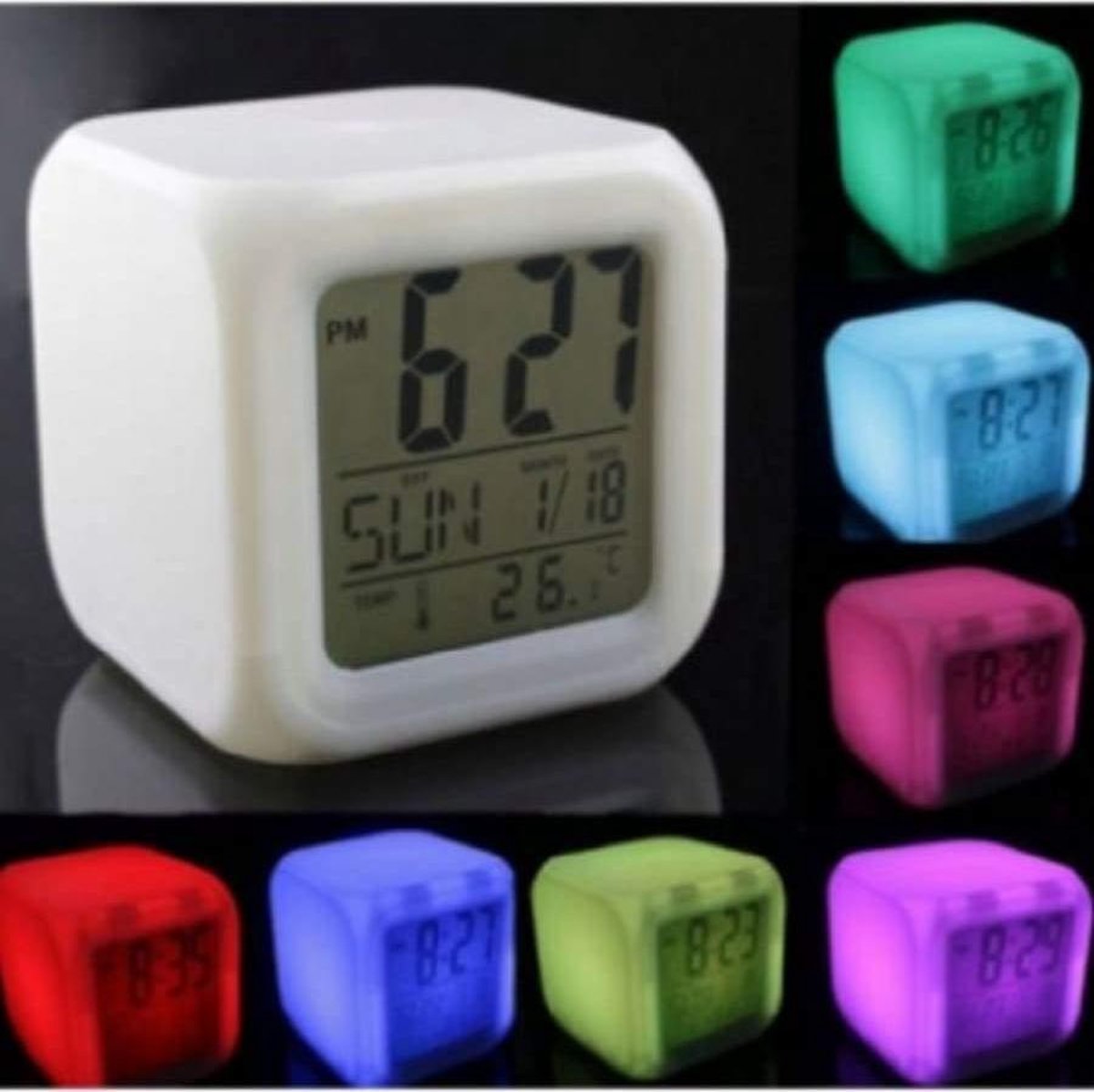 2X Klok met led verlichting - Wekker - Thermometer - Kalender - Klokje staand - Wekker