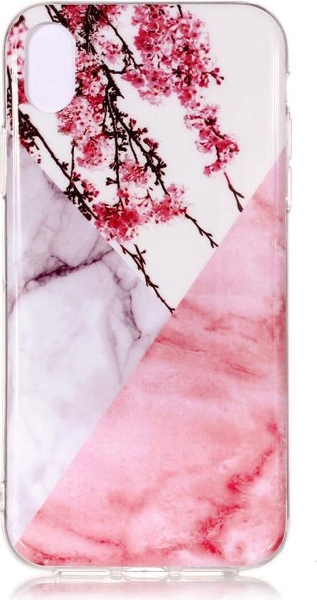 Shop4 - Geschikt voor iPhone Xs Max Hoesje - Zachte Back Case Marmer Combinatie Roze