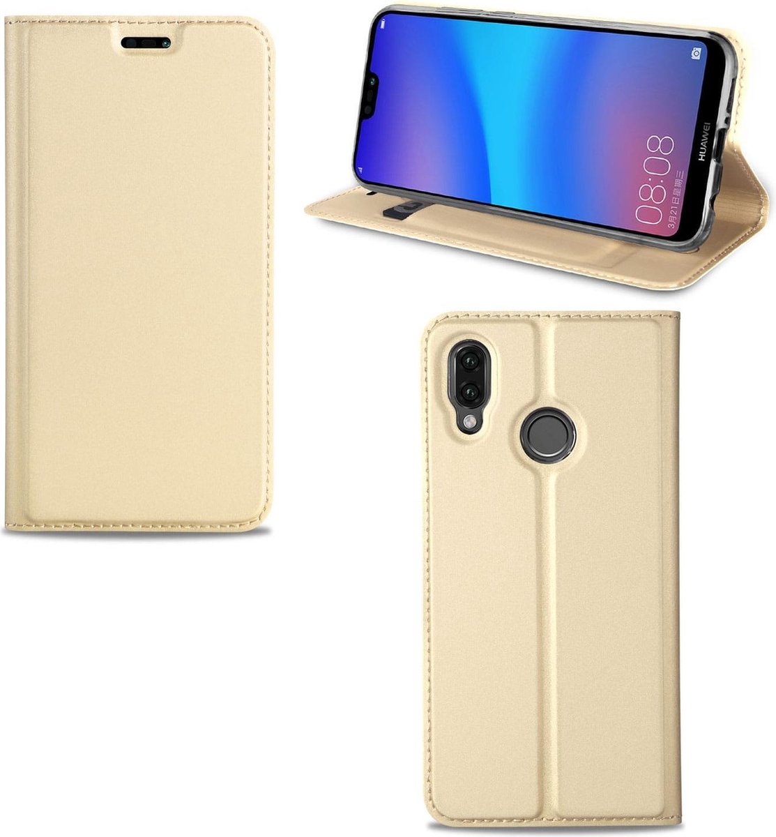 Huawei P20 Lite Hoesje Goud met Opbergvakje