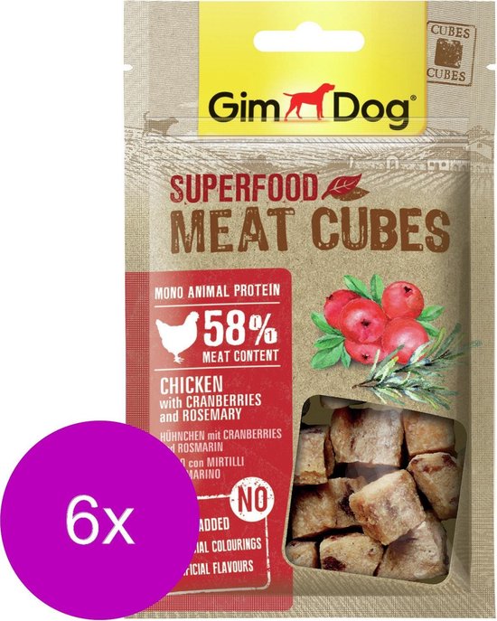 Gimdog Superfood Meat Cubes 40 g Hondensnacks 6 x Kip&Cranberry