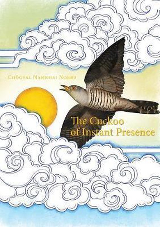 De Cuckoo of Instant Presence, een boek met een vogel in vlucht door de wolken met een zon op de achtergrond.