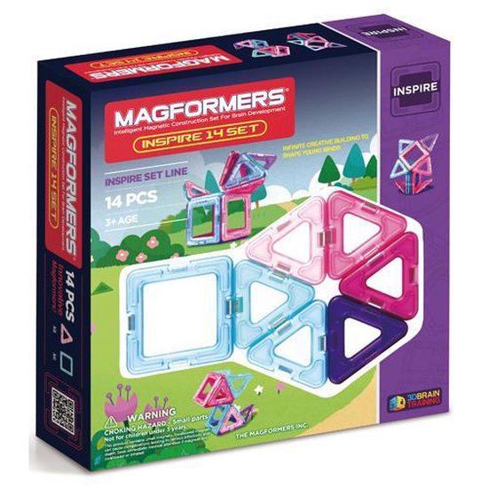 Doos van Magformers Inspire 14-delige set met magnetische bouwstukken.