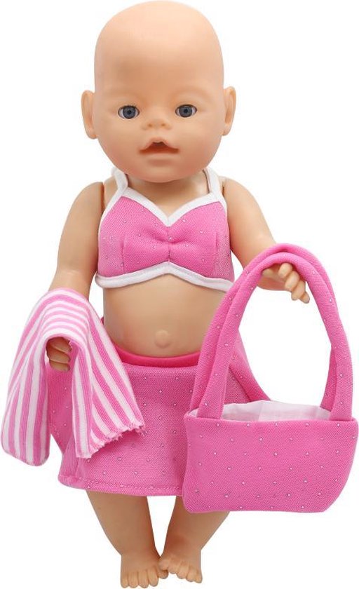 Zomer poppenkleding set met meisjespop (roze): Bikinitopje, rokje, tas en  strandlaken... | bol.com