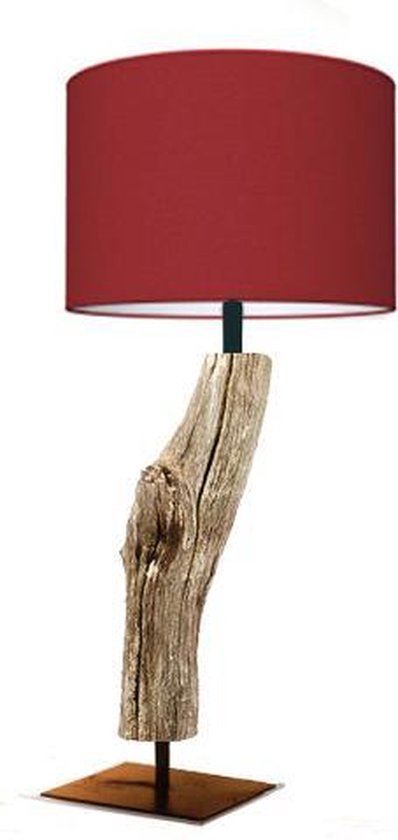 Houten boomstronk tafellamp (kap rood)