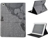 iPad Air 1 - Design Smart Book Case hoesje Bookcase Cover - Map WereldHoes Kaart Grijs / World Hoes Kaart