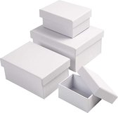 Rechthoekige dozen, afm 5x7,5+7x9,5 cm, afm 8,5x11,5+11x14 cm, wit, 4stuks, h: 3,5+4,5+5,5+6,5 cm