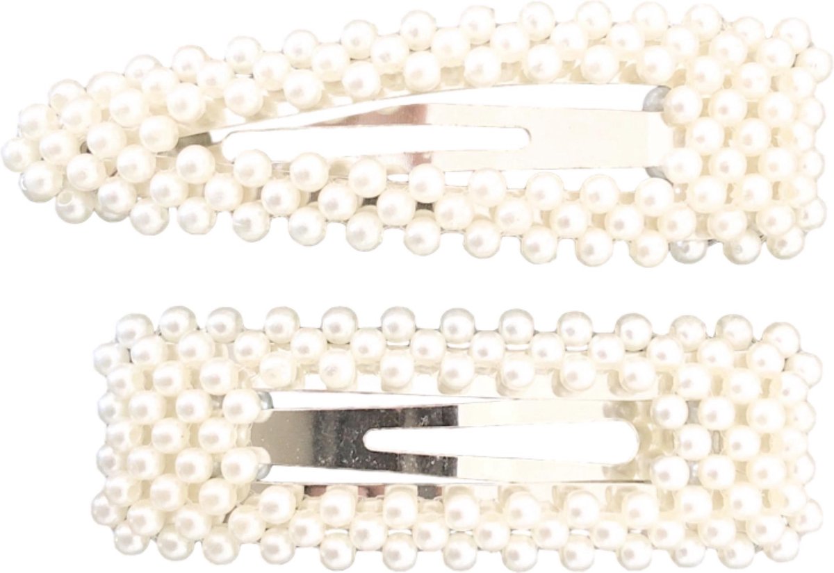 Lajetti - Haarspeldjes met Parels Zilver 2 stuks - Haarclip Rechthoeking en Driehoekig - Set van 2 Haarspelden - Haaraccessoire voor Dames en Meisjes