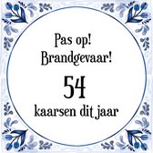 Verjaardag Tegeltje met Spreuk (54 jaar: Pas op! brandgevaar! 54 kaarsen dit jaar! + cadeau verpakking & plakhanger