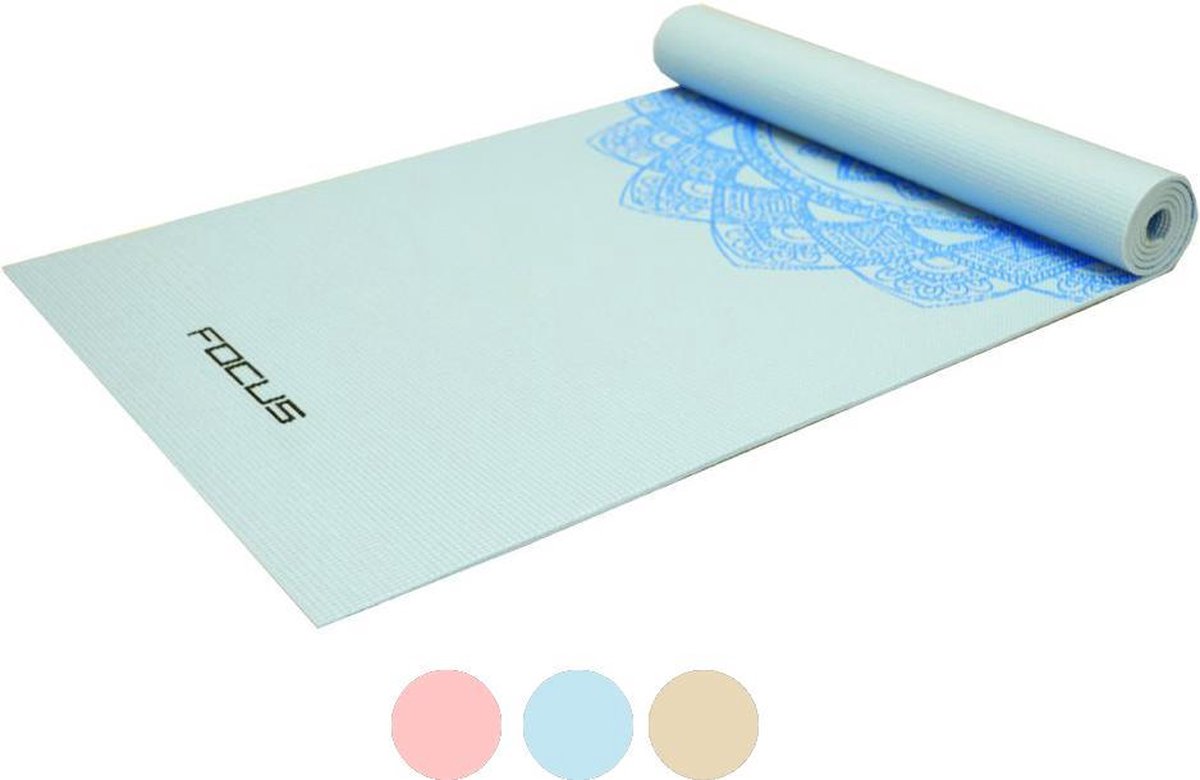 Focus Fitness – Yoga Mat Blauw Met Print – Sport Mat 173 x 61 x 0.5 cm – Fitness Mat