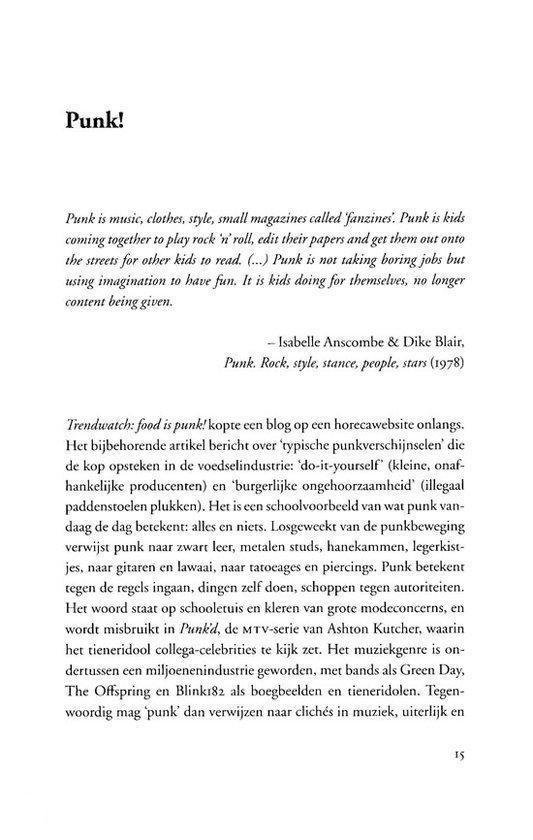Pagina met tekst over punk, trendwatching en de invloed op de muziekindustrie. Pagina 35.