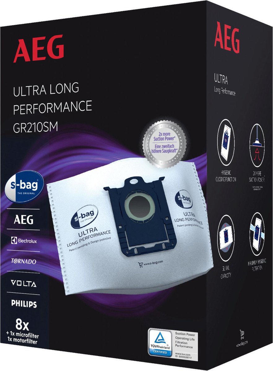 AEG stofzuigerzakken s-bag Ultra Long Performance 8 stuks GR210SM