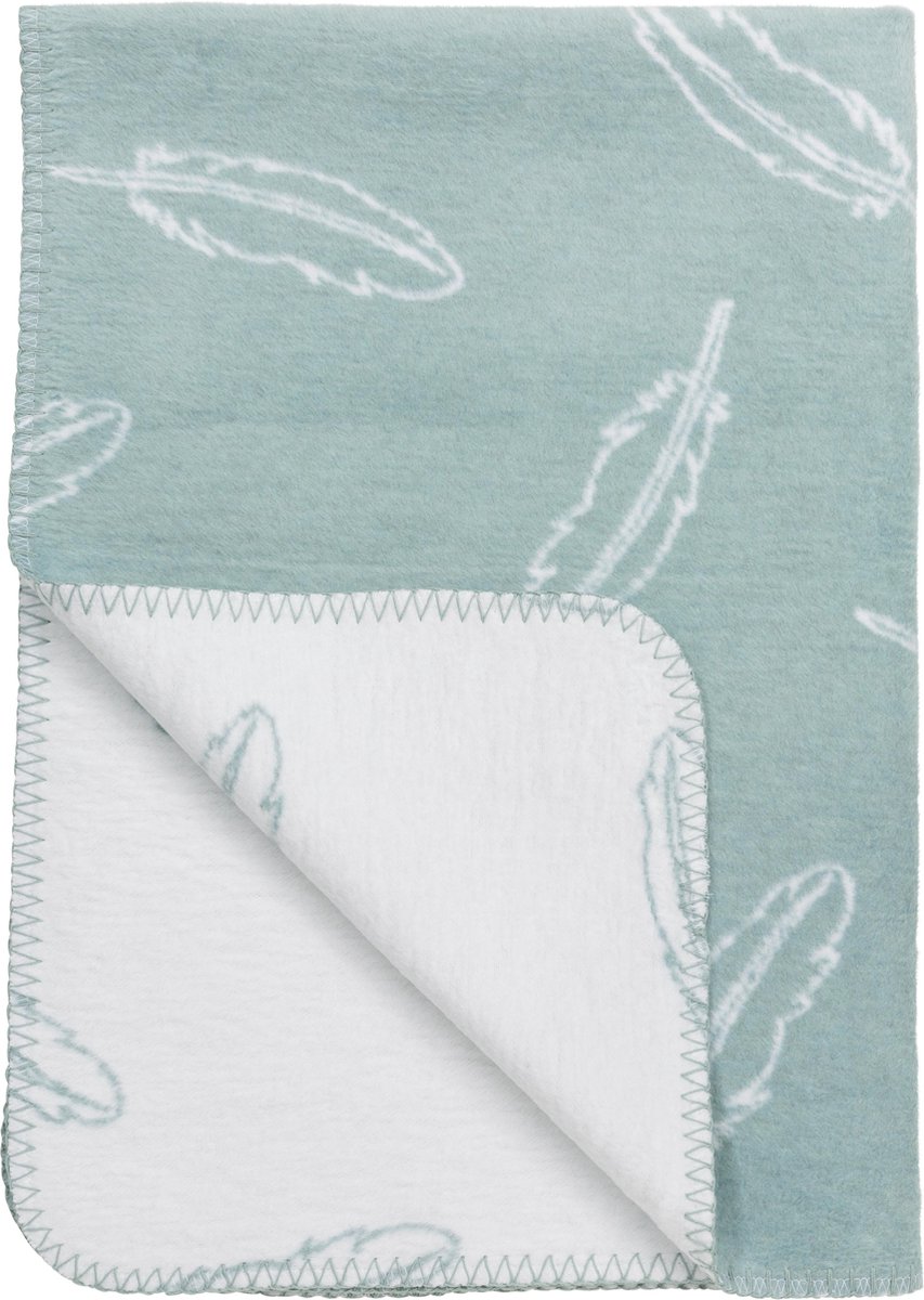 Meyco Feathers Wiegdeken - 75 x 100 cm - Stone green/wit