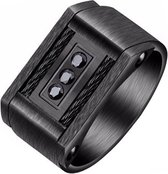 Zwarte edelstaal Zegelring met stalen kabel-18mm