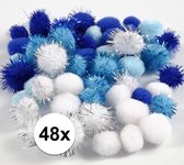 48x knutsel pompons 15-20 mm wit/blauw
