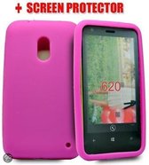 Silicone gel hoesje roze Nokia 620 + screenprotector