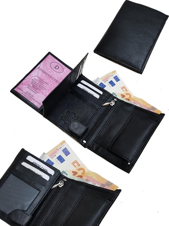 Belichamen provincie adverteren Heren Zwart Leren Portemonnee met 19 vakjes voor pasjes kleingeld briefgeld  9 x 12 x 2... | bol.com