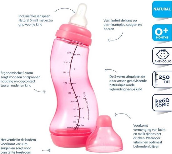 Babyflesje - Difrax s-fless smal 250ml rood/oranje