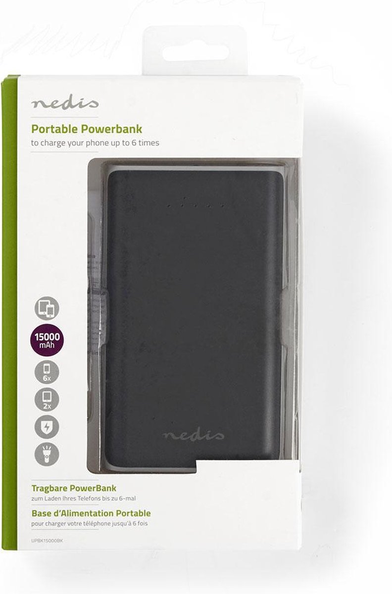 Nedis Powerbank met 2 USB-A poorten (max. 3,1A) - 15.000 mAh / zwart |  bol.com