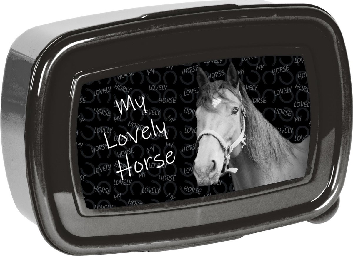 Animal Pictures Lovely Horse - Lunchbox - 18,5 x 13 cm - Zwart