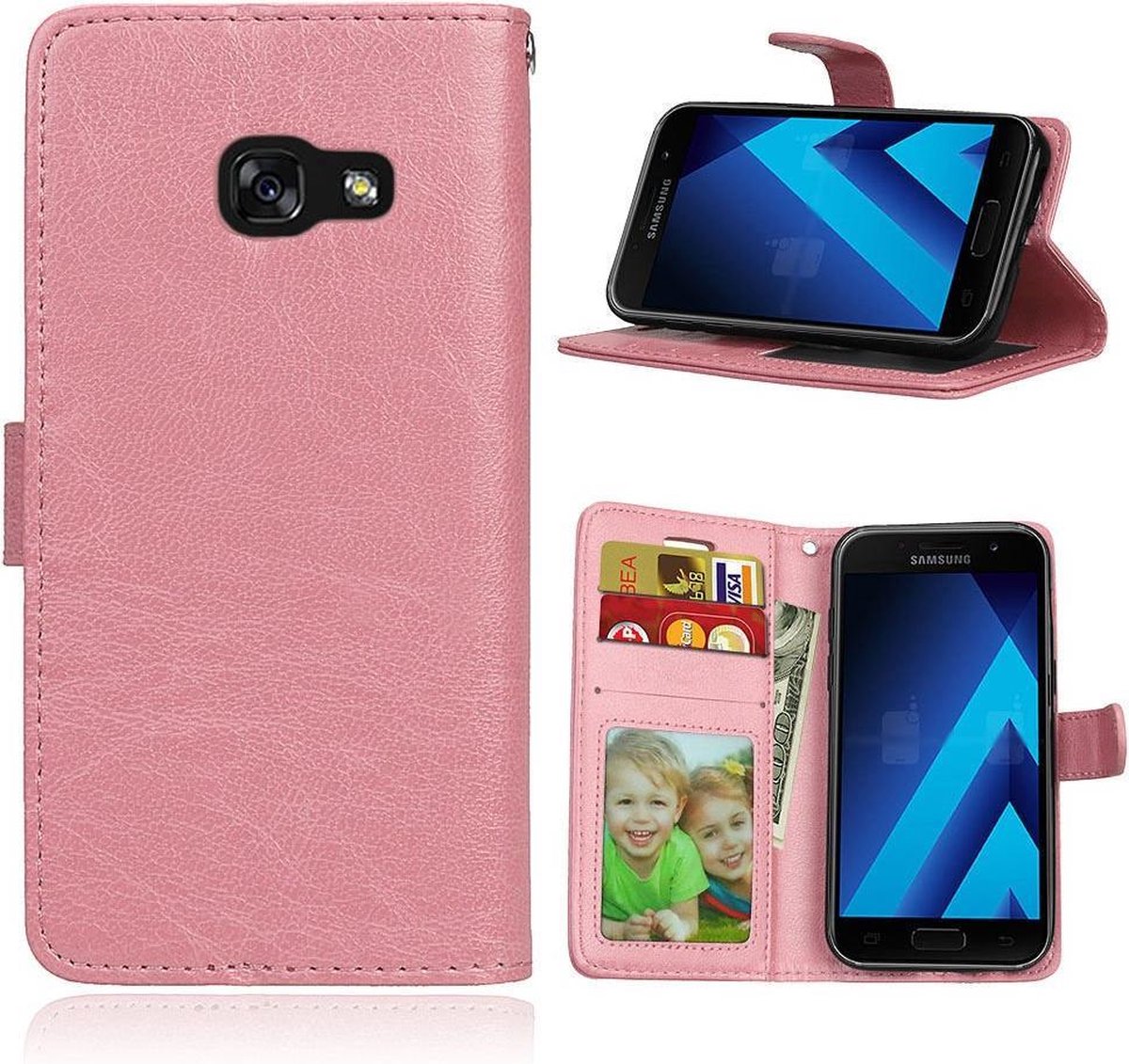 Telefoonhoes Geschikt voor: Samsung Galaxy A5 2017 portemonnee hoesje - Rose Goud