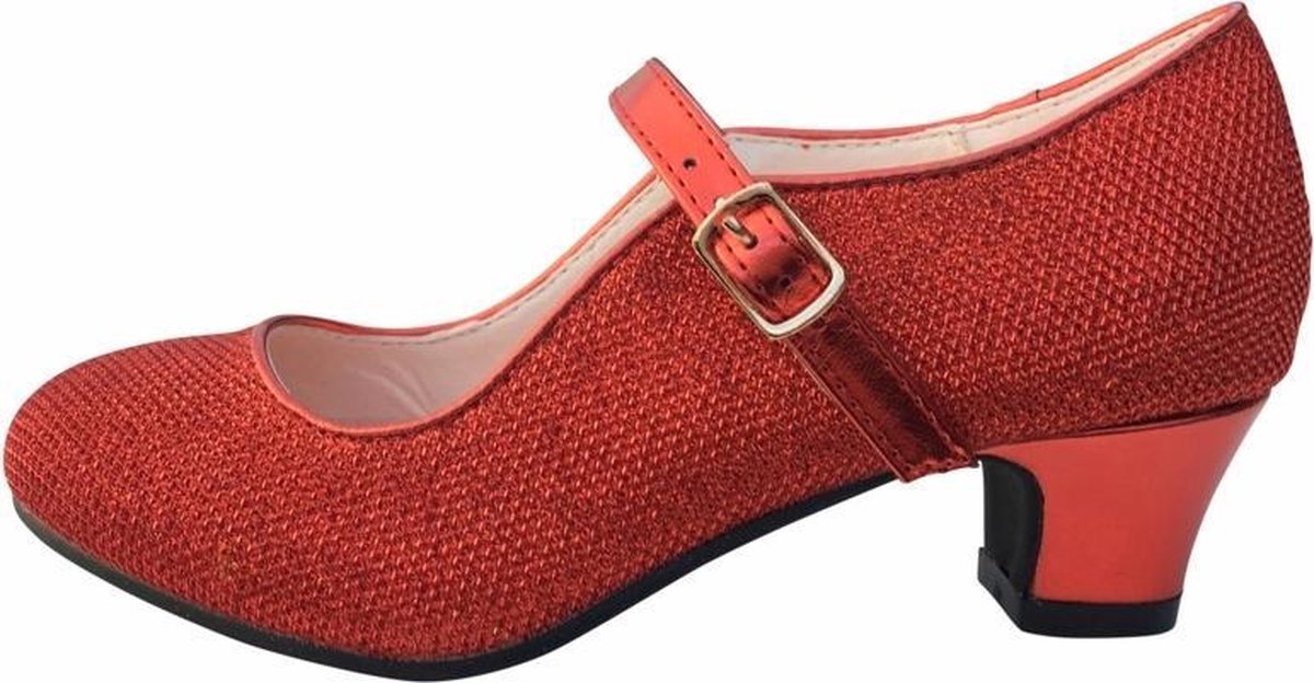 Spaanse Prinsessen schoenen rood glitter maat 30 (binnenmaat 19,5 cm) bij jurk
