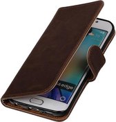 Zakelijke Book Case Telefoonhoesje Geschikt voor de Samsung Galaxy S6 Edge - Portemonnee Hoesje - Pasjeshouder Wallet Case - Mocca