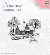 CT019 winterlandschap Stempel Nellie Snellen - Clearstamp kerst huisje in sneeuw - christmas time - cottage