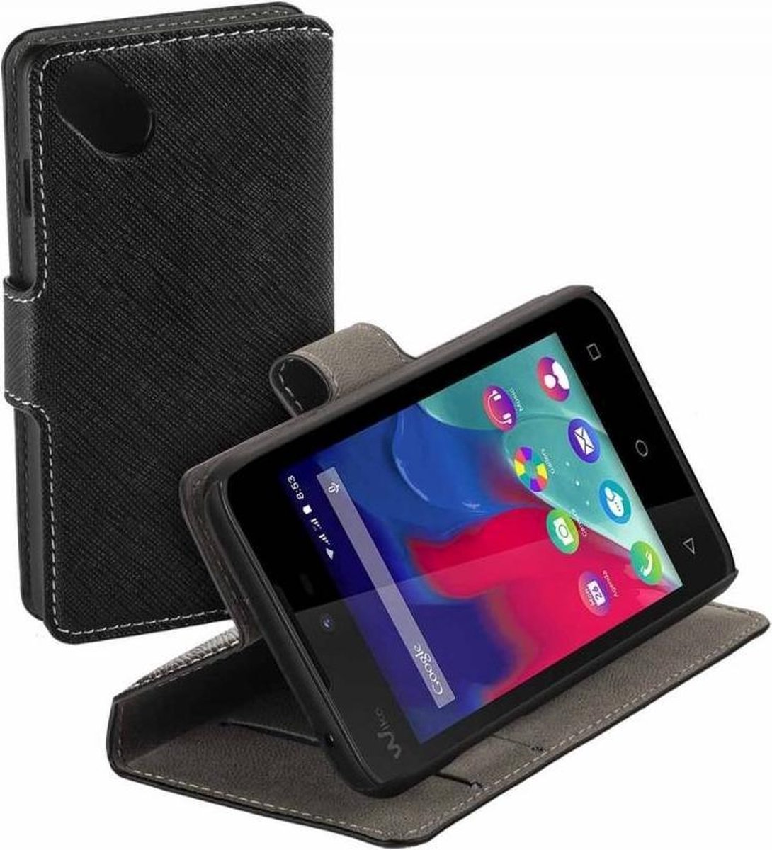 HC zwart book case style Wiko Sunset 2 wallet case hoesje